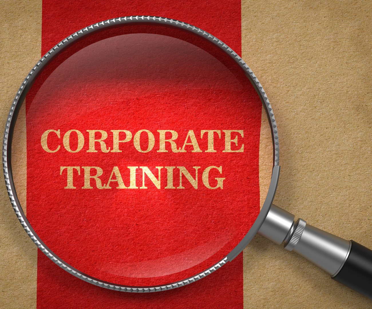 magnifying glass over book on corporate training 